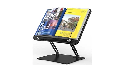 BS01 Book Stand for Reading, Adjustable Holder, Ergonomic Laptop with Elastic Page Clips Music Scores, Recipe, Tablet,