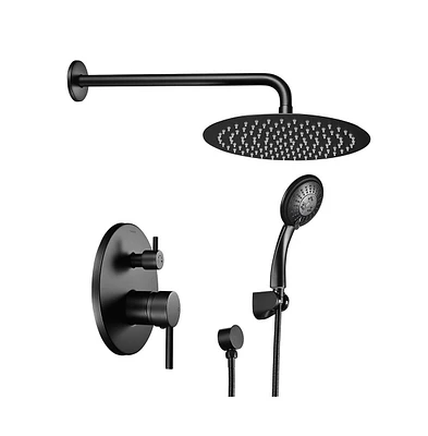 Aquaterior Shower Faucet Set Wall Mount Concealed Mixer Round Shower Head Black