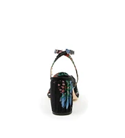 Alterre Women's Black Floral Organza Customizable Twist Sandals