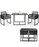 3PCS Patio Pe Wicker Furniture Set Cushioned Chairs with Folding Backrest Backyard