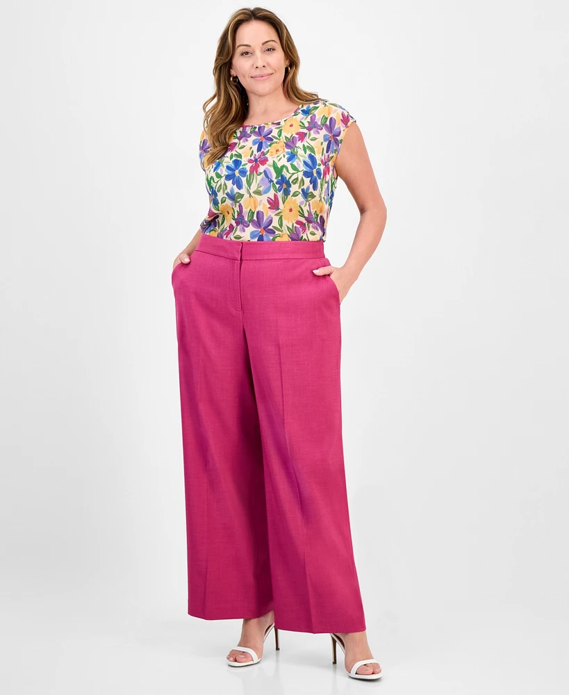 Tahari Asl Plus Front-Zip Wide-Leg Pants