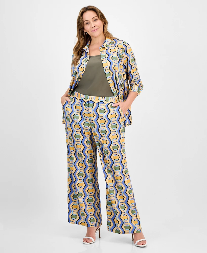 Tahari Asl Plus Printed Mid Rise Wide-Leg Pants