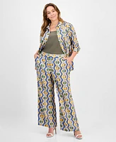 Tahari Asl Plus Printed Mid Rise Wide-Leg Pants