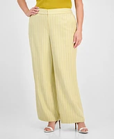 Tahari Asl Plus Pinstriped Wide-Leg Pants