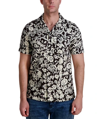 Karl Lagerfeld Paris Men's Regular-Fit Paisley Button-Down Camp Shirt