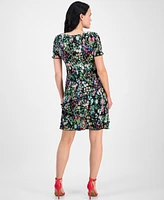 Connected Petite Printed Asymmetric-Tiered Dress
