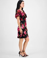 Connected Petite Printed Cape-Overlay Sheath Dress
