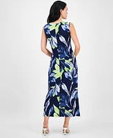 Connected Petite Twisted-Front Floral-Print Maxi Dress