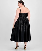 B Darlin Plus Satin Square-Neck Midi Dress