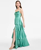 Seni & Cade Women's Satin Tiered Cowl-Neck Gown