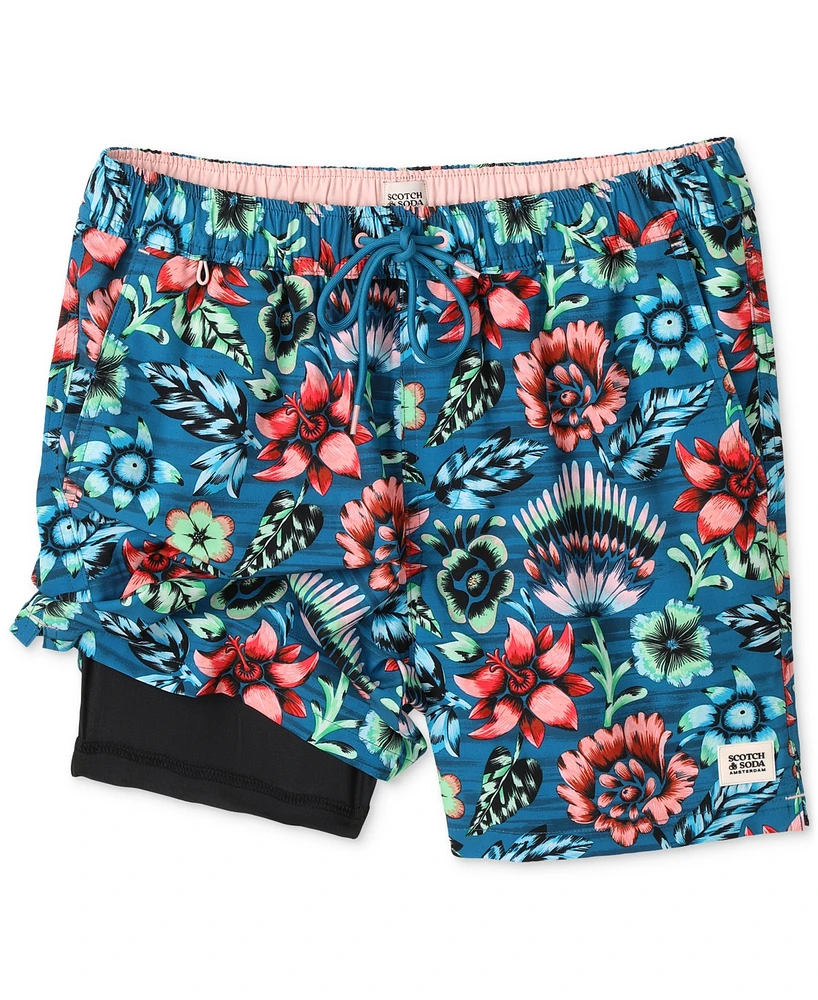 Scotch & Soda Men's Full Bloom Floral Drawstring Swim Trunks