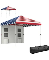 Outsunny 10' x Pop Up Canopy Tent with Sidewall, American Flag Print