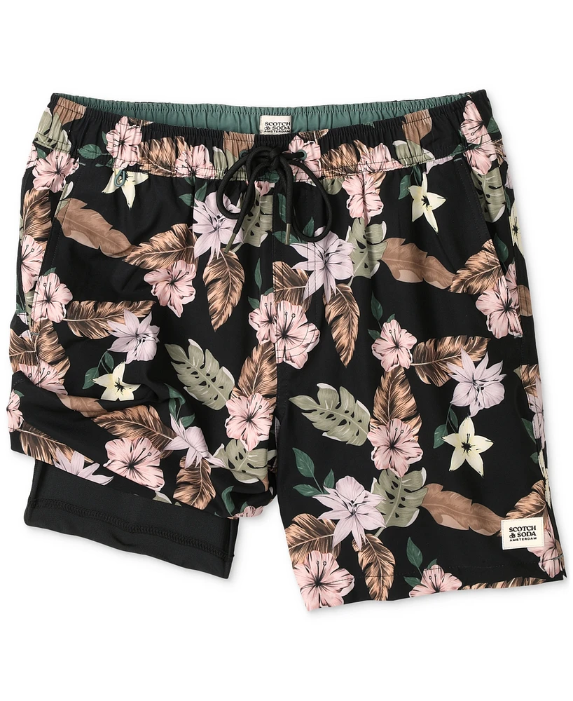 Scotch & Soda Men's Nostalgia Floral-Print Drawstring Swim Trunks