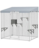 PawHut 79" Large Catio, Galvanized Steel Outdoor Cat Enclosure with Canopy