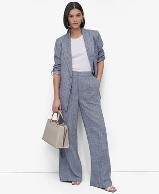 Dkny Womens Linen Blend Blazer Crewneck Sleeveless Top Wide Leg Pants