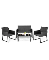 Gymax 8 Piece Patio Weather Resistant Wicker Furniture Set Outdoor Conversation Set w/ Quick Dry Foam