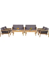 Gymax Piece Patio Pe Rattan Conversation Set Acacia Wood Furniture Set w/ Cushions