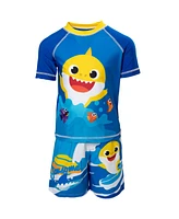 Baby Shark Toddler Boys Pinkfong Shark Rash Guard and Swim Trunks Outfit Set