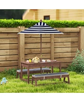 Qaba Kids Picnic Table, Wooden Table & Bench Set w Cushions, Umbrella,
