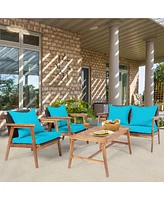 Gymax Piece Wood Frame Furniture Set Patio Conversation Set w/ Cushions