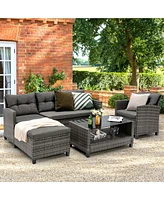 Gymax 4 Piece Rattan Outdoor Conversation Sectional Sofa Set Patio Furniture Set w/ Cushions