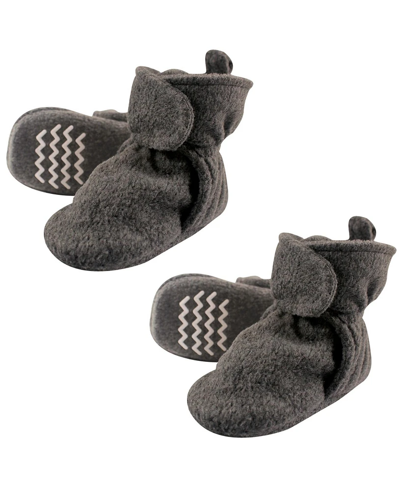 Hudson Baby Boys Unisex Cozy Fleece Booties, Dark Gray 2-Piece, 6-12 Months