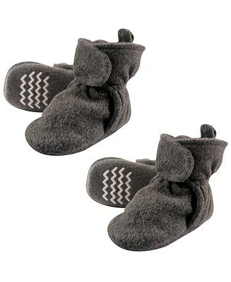 Hudson Baby Boys Unisex Cozy Fleece Booties, Dark Gray 2-Piece, 6-12 Months