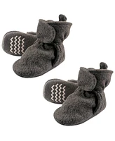 Hudson Baby Boys Unisex Cozy Fleece Booties, Dark Gray 2-Piece, 6-12 Months