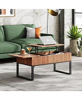 Wlive Lift Top Coffee Table for Living Room,Modern Wood Coffee Table with Storage,Hidden Compartment and Drawer for Apartment, Home, Retro, Walnut Oak