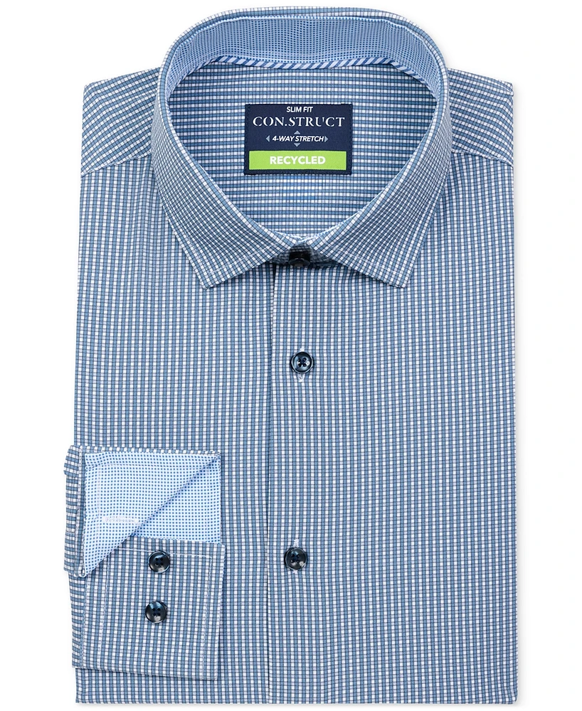 ConStruct Men's Slim Fit Gingham 4-Way Stretch Performance Dress Shirt