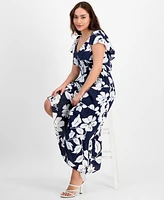 Tinsel Petite Floral-Print Flutter-Sleeve Tiered Maxi Dress