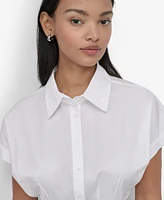Dkny Petite Cotton Cap-Sleeve Button-Front Shirt