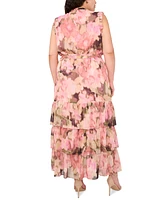 Msk Plus Printed Tie-Waist Tiered Maxi Dress