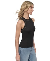 Dkny Jeans Petite Rhinestone-Trim Ribbed Tank Top