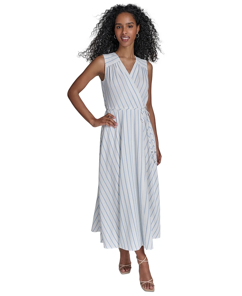 Calvin Klein Women's Striped Faux-Wrap Maxi Dress