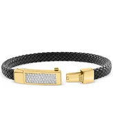 Effy Men's Diamond Pave Woven Black Leather Bracelet (5/8 ct. t.w.) in 18k Gold-Plated Sterling Silver