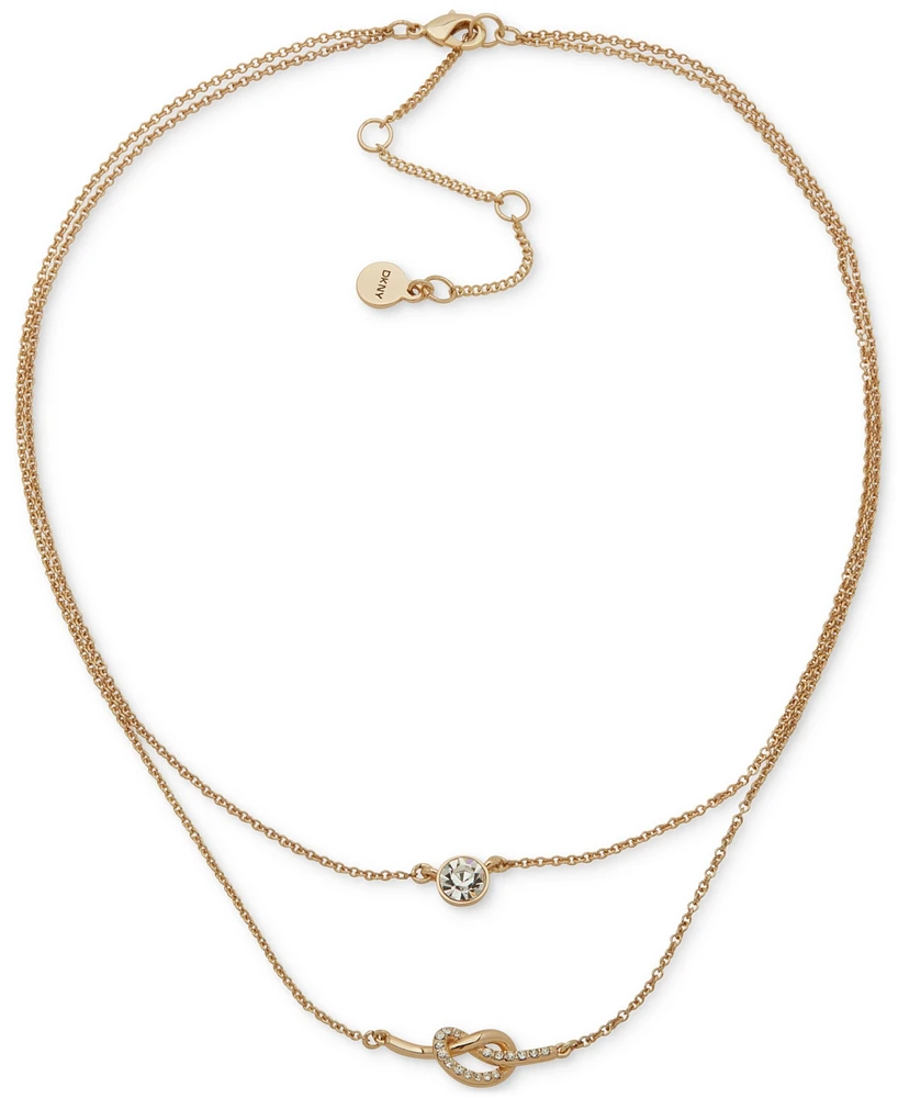Dkny Gold-Tone Crystal Solitaire & Pave Knot Layered Collar Necklace, 16" + 3" extender