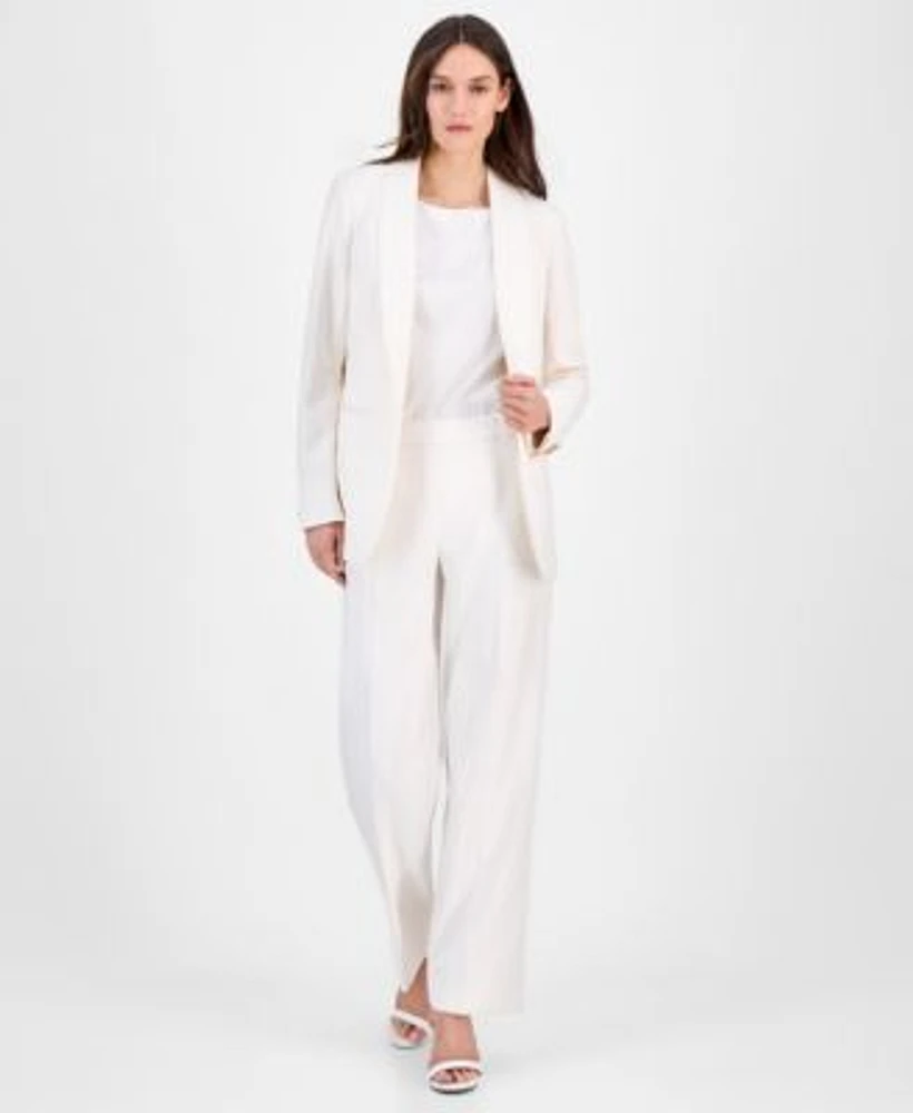 Anne Klein Womens Shawl Collar Open Front Blazer Wide Leg Pull On Pants