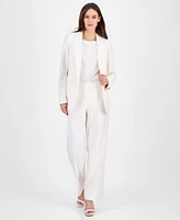 Anne Klein Womens Shawl Collar Open Front Blazer Wide Leg Pull On Pants