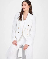 Tahari Asl Womens Linen Blend Double Breasted Blazer Button Front Vest Tank Wide Leg Pants