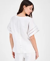 Anne Klein Women's Linen Blend Drop-Shoulder Button-Back Blouse