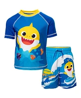 Baby Shark Toddler Boys Pinkfong Shark Rash Guard and Swim Trunks Outfit Set