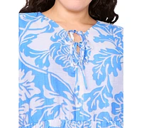 Msk Plus Printed Tie-Neck Puff-Sleeve Dress