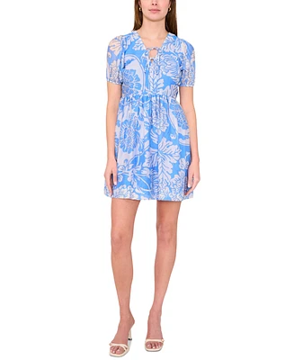 Msk Plus Printed Short-Puff-Sleeve Dress