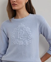 Lauren Ralph Petite Floral-Logo Combed Cotton Sweater
