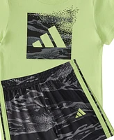 adidas Baby Boys 2-Piece Short Sleeve Cotton T-Shirt and Elastic Waistband Printed Shorts Set