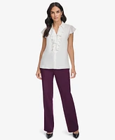Calvin Klein Women's Collared Ruffled Short-Sleeve Blouse