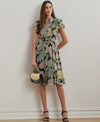 Lauren Ralph Petite Floral Belted Georgette Shirtdress