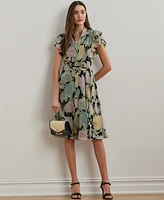 Lauren Ralph Petite Floral Belted Georgette Shirtdress