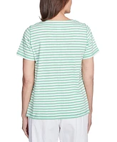 Alfred Dunner Petite Rise & Shine Lemon Printed Striped Top